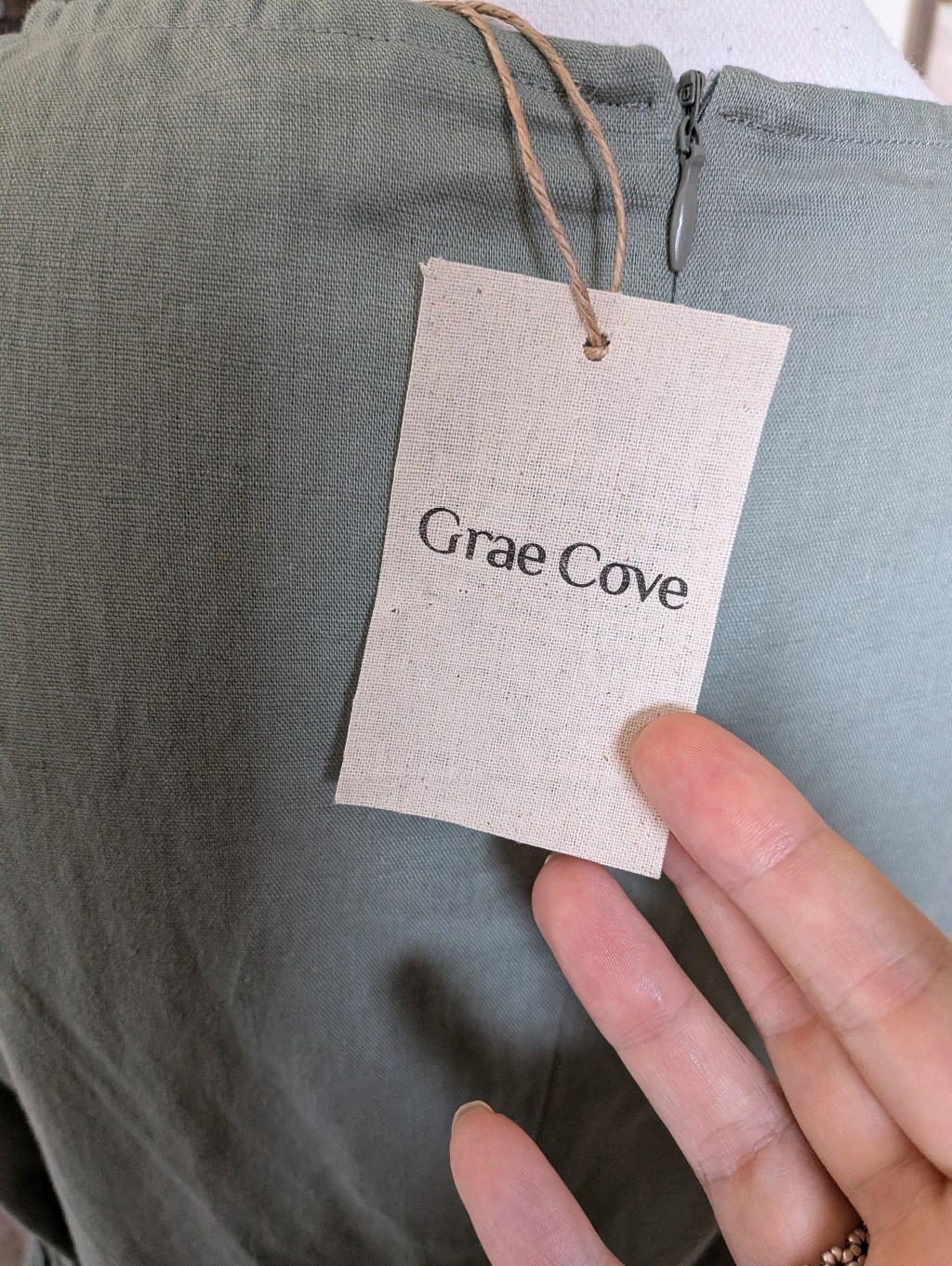 Nwt Grae Cove Sage Green Linen Cotton Tie Waist Dress S — image 4 of 8